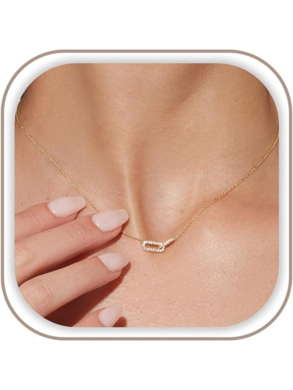 Dainty 14K Gold Plated Paperclip Choker Necklace for Women - Elegant Pendant